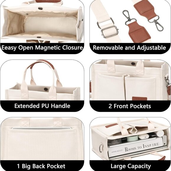 Women’s Canvas Tote Bag with Compartments - Picture 3 of 4